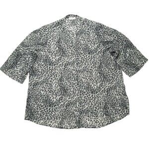 Susan Graver Top Womens Plus 2X Gray Button Up Animal Print Semi Sheer